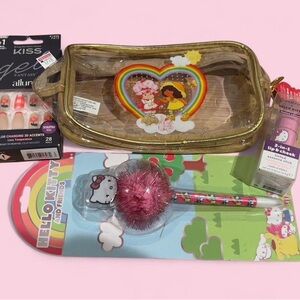 Hello Kitty Pen, strawberry shortcake Rainbow Pouch nails& tinted essence stick✨